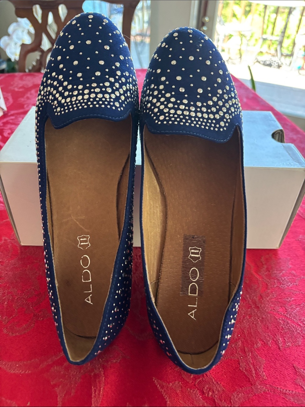 ALDO Navy Crystal-Studded Slip-On Flats